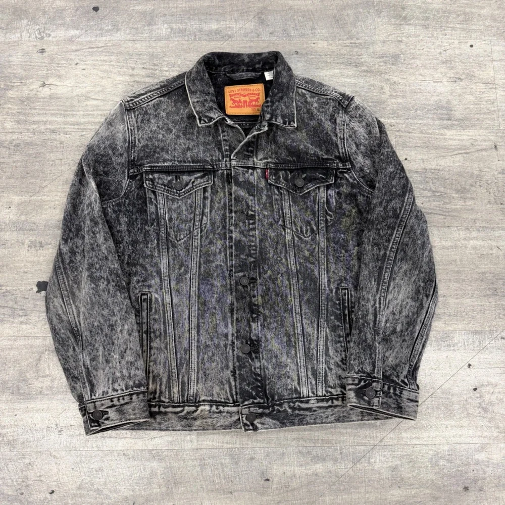 Levi's Denim Jacket Mens XL Black Acid Wash Trucker Jacket Button Up Cotton - Picture 1 of 12
